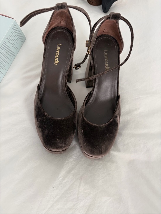 Larroude Shoes - Larroude Brown Velvet Ankle-Tie Block Heels